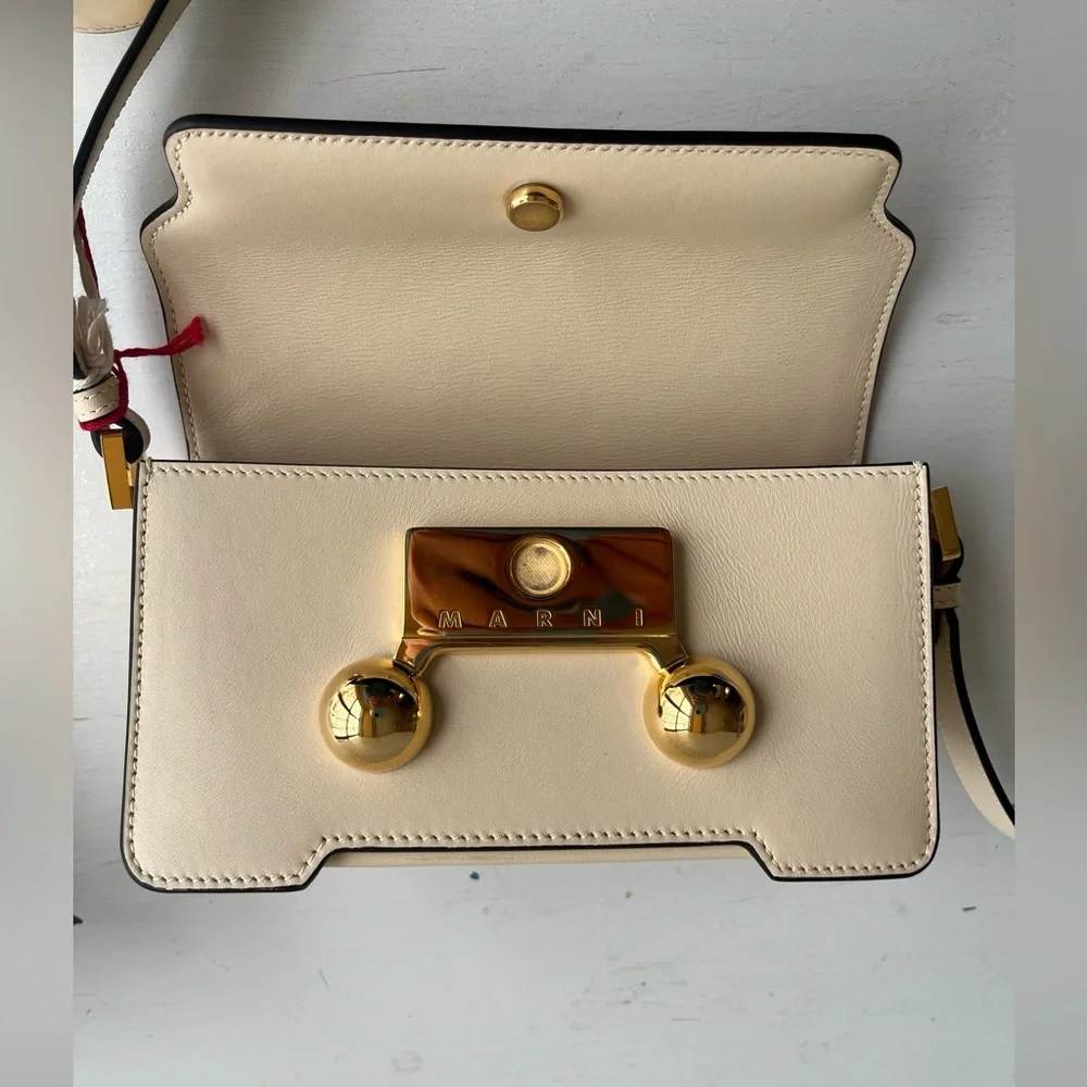 MARNI Mini Trunkaroo Leather Shoulder Bag- Off White